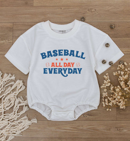 Infant Toddler Boy Baseball All Day Everyday Short-Sleeve Romper Game Day Sports Outfit Playful Summer Apparel Kids Bubble Bodysuit Gift