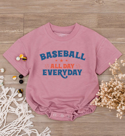 Infant Toddler Boy Baseball All Day Everyday Short-Sleeve Romper Game Day Sports Outfit Playful Summer Apparel Kids Bubble Bodysuit Gift
