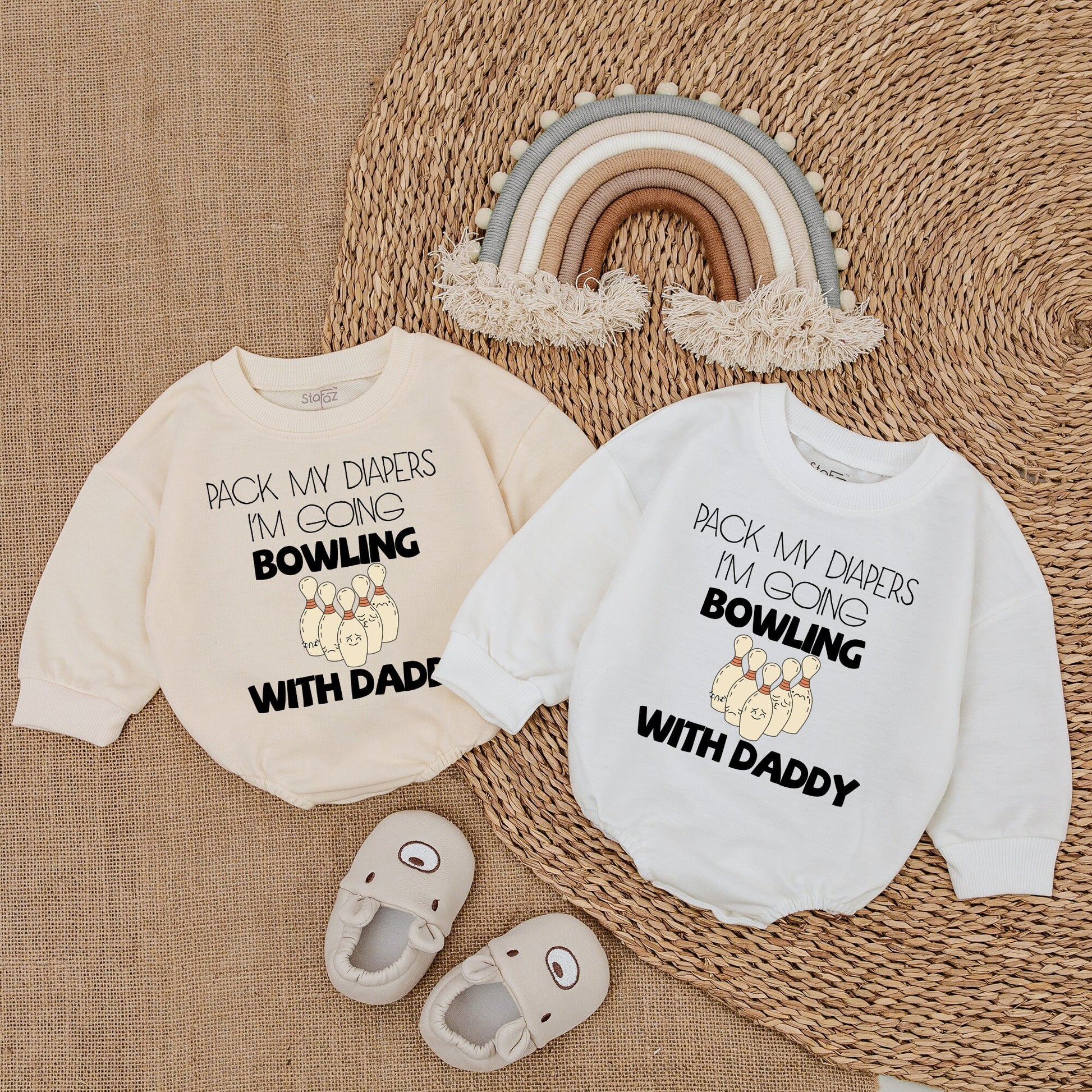 Pack My Diapers I'm Going Bowling With Daddy Custom Romper Cute Pins Design Baby Bubble Bodysuit New Dad Father's Day Gift