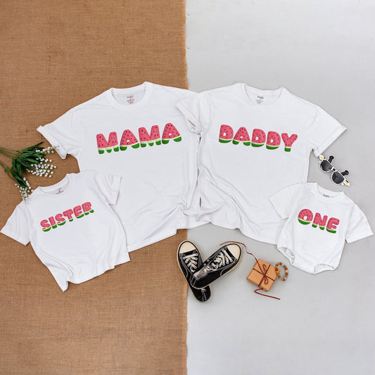 Watermelon One in a Melon Family Matching Shirts First Birthday Bodysuit Mom Dad Baby Kid Outfits with Cheerful Playful Slice Print Design Comfortable Summer Wear