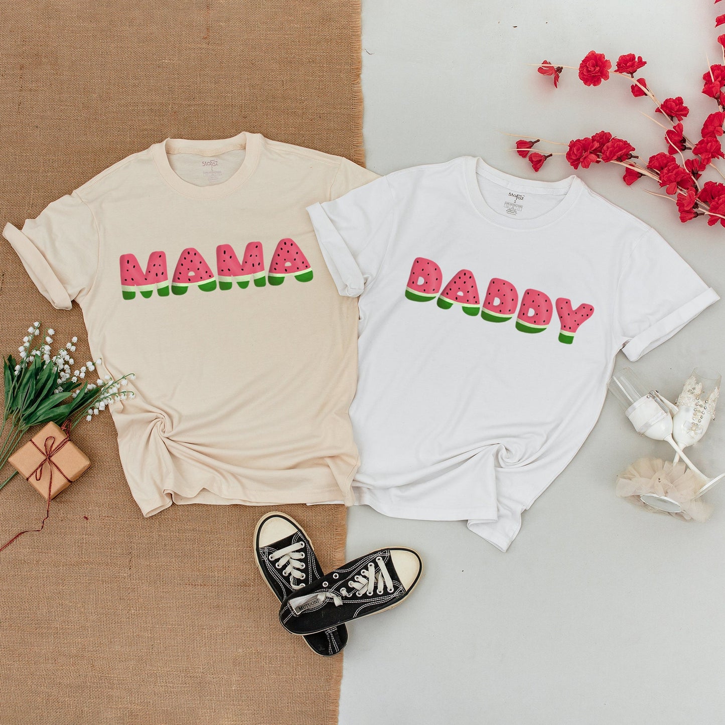 Watermelon One in a Melon Family Matching Shirts First Birthday Bodysuit Mom Dad Baby Kid Outfits with Cheerful Playful Slice Print Design Comfortable Summer Wear