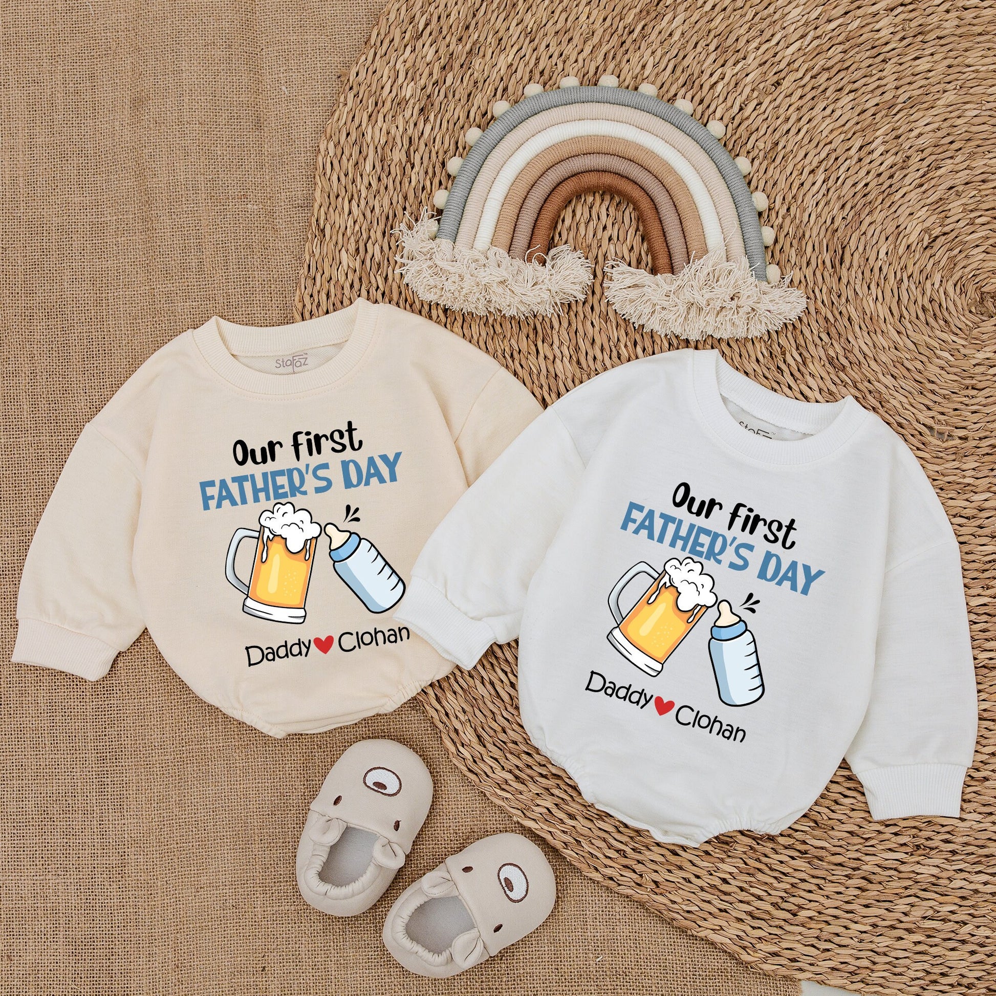 Personalized Funny Our First Father's Day Baby Boy Romper Dad Son Matching Outfit Newborn Bodysuit Clothes Keepsake New Dad Gift Present