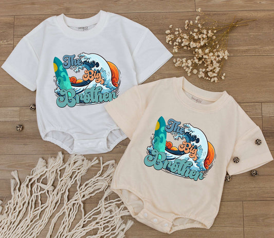 Big Brother First Birthday Outfit with Beach Van Waves Design, Newborn Bodysuit Romper Baby Shower Gift Cute Summer Infant Apparel