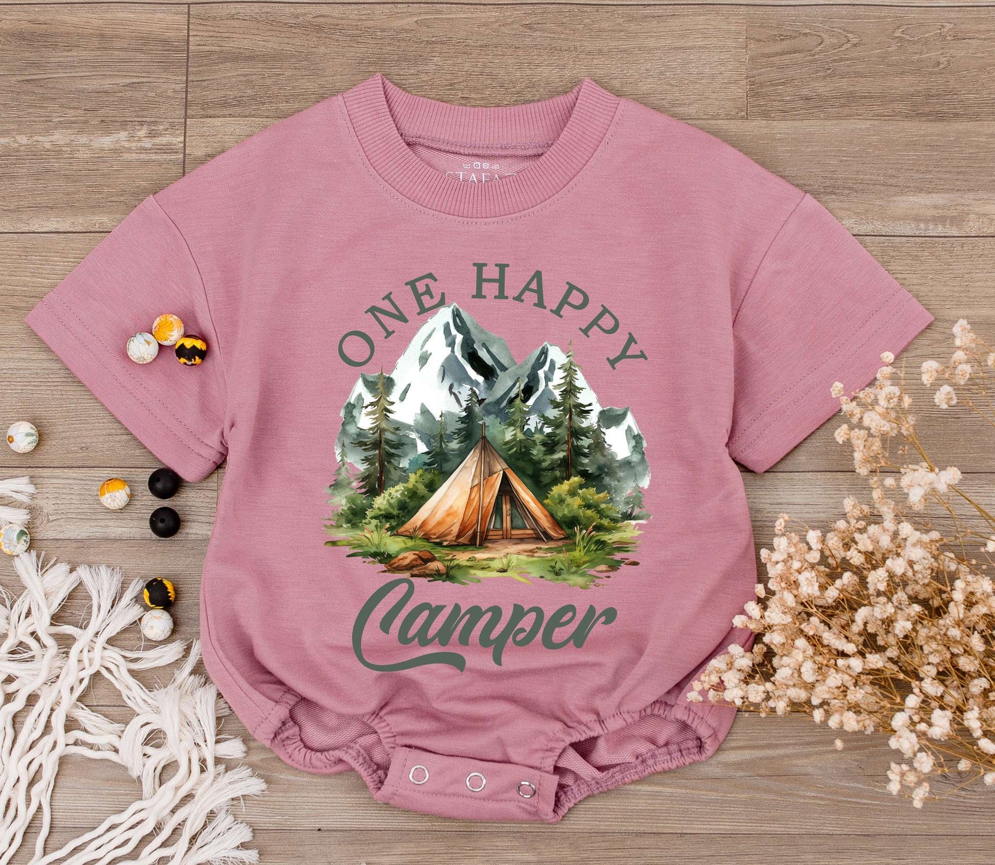 Cute One Happy Camper Baby Romper 1st Birthday Outfit Summer Bodysuit Newborn Shower Gift Gender Neutral Funny Adventure Party Clothes Toddler Infant