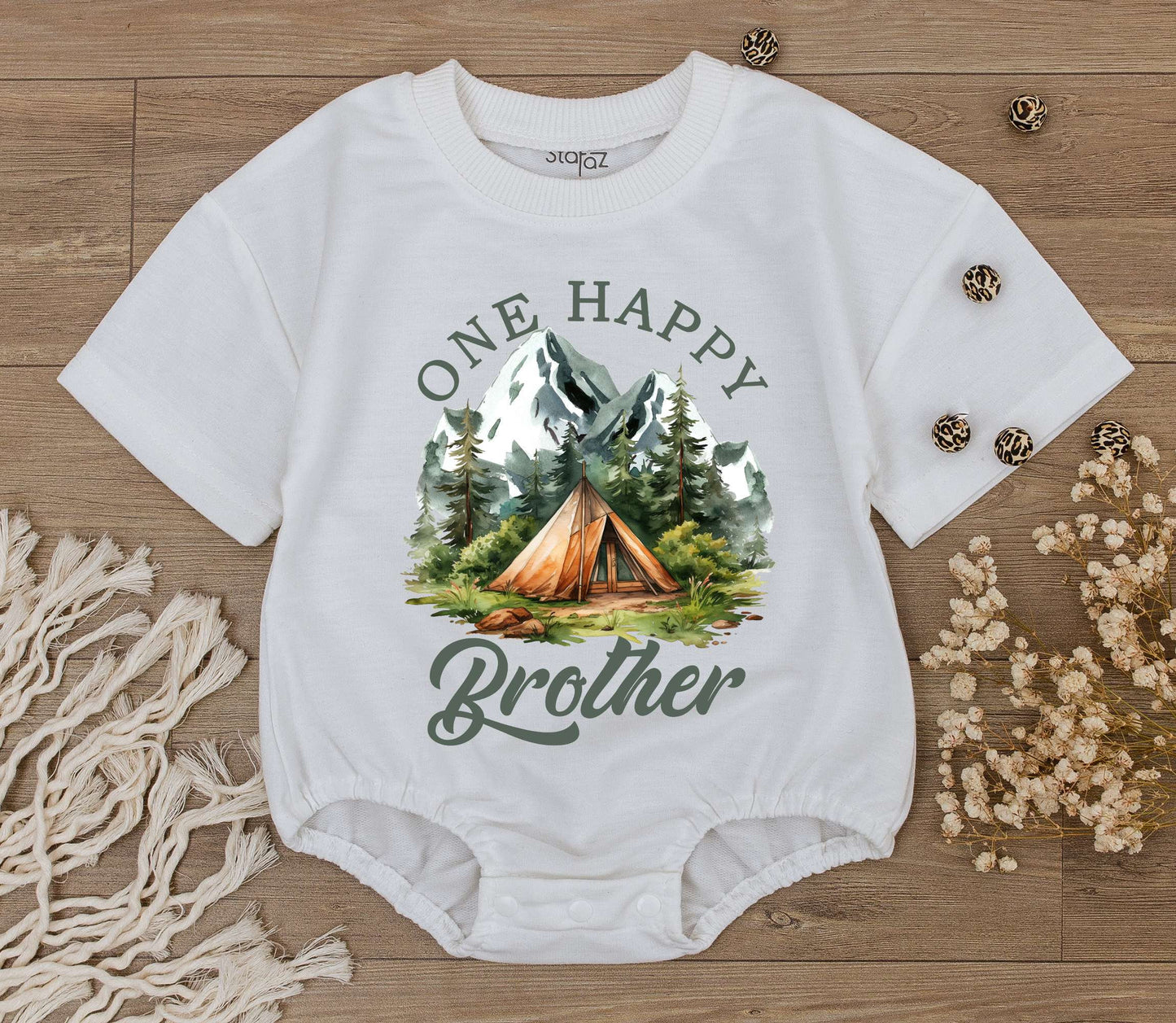 One Happy Camper Brother Romper Newborn Bodysuit First Birthday Outfit Baby Shower Gift Summer Camp Adventure Party Clothes Cute Boy Toddler Tee