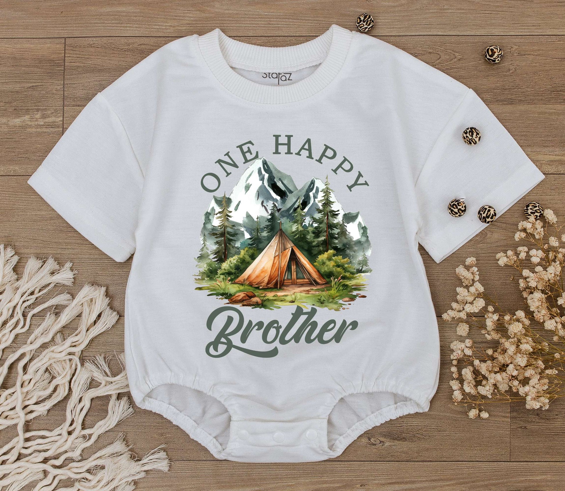 One Happy Camper Brother Romper Newborn Bodysuit First Birthday Outfit Baby Shower Gift Summer Camp Adventure Party Clothes Cute Boy Toddler Tee