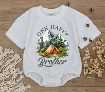 One Happy Camper Brother Romper Newborn Bodysuit First Birthday Outfit Baby Shower Gift Summer Camp Adventure Party Clothes Cute Boy Toddler Tee