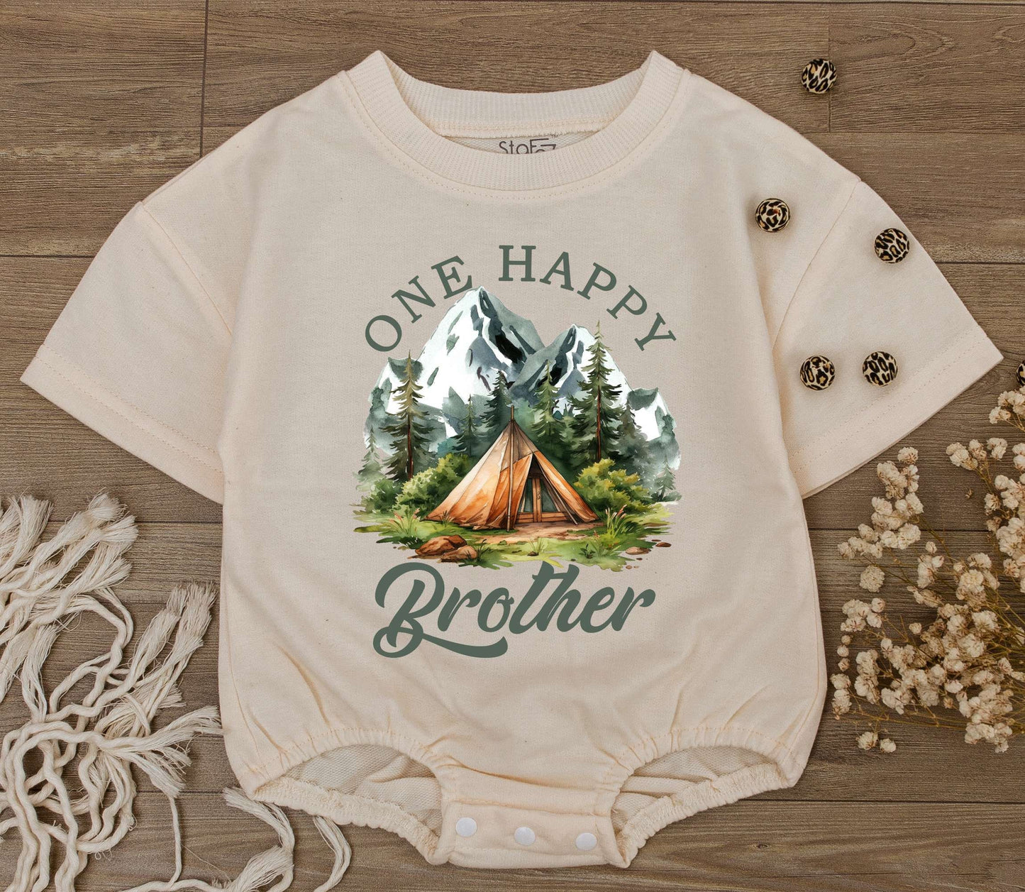One Happy Camper Brother Romper Newborn Bodysuit First Birthday Outfit Baby Shower Gift Summer Camp Adventure Party Clothes Cute Boy Toddler Tee