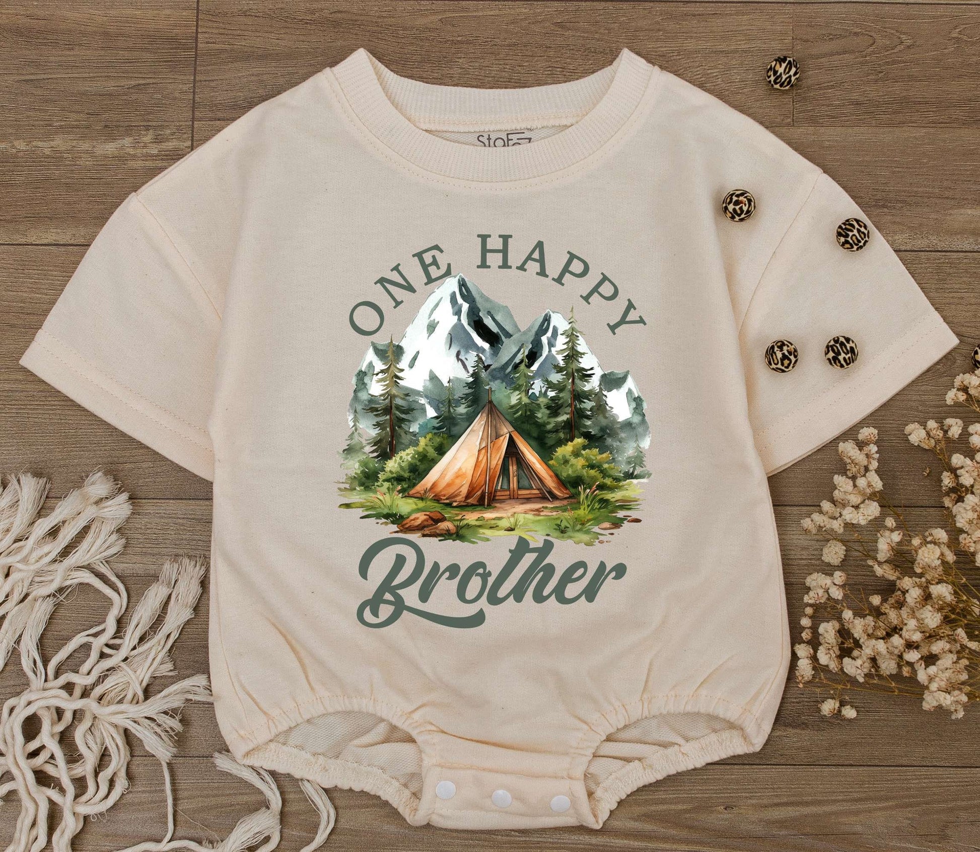 One Happy Camper Brother Romper Newborn Bodysuit First Birthday Outfit Baby Shower Gift Summer Camp Adventure Party Clothes Cute Boy Toddler Tee