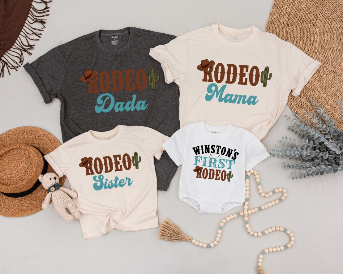 My First Rodeo Family Shirt Western Farm Theme 1st Birthday Party T-shirt Baby Clothes Matching Outfit Cowboy Celebration
