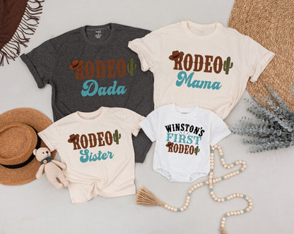 My First Rodeo Family Shirt Western Farm Theme 1st Birthday Party T-shirt Baby Clothes Matching Outfit Cowboy Celebration