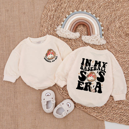 In My Baseball Sis Era Romper Playful Retro Baseball Sister Baby Outfit Vintage Glove Brown Red Star Accents Baby Girl Clothes Newborn Gift