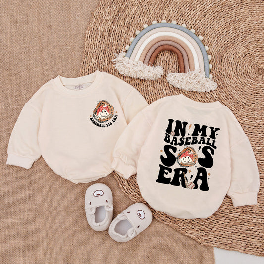 In My Baseball Sis Era Romper Playful Retro Baseball Sister Baby Outfit Vintage Glove Brown Red Star Accents Baby Girl Clothes Newborn Gift