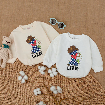 Personalized Howdy Cowboy First Rodeo Birthday Sweatshirt Romper Toddler Baby Boy Bodysuit Western Farm Style Comfortable Baby Shower Gift