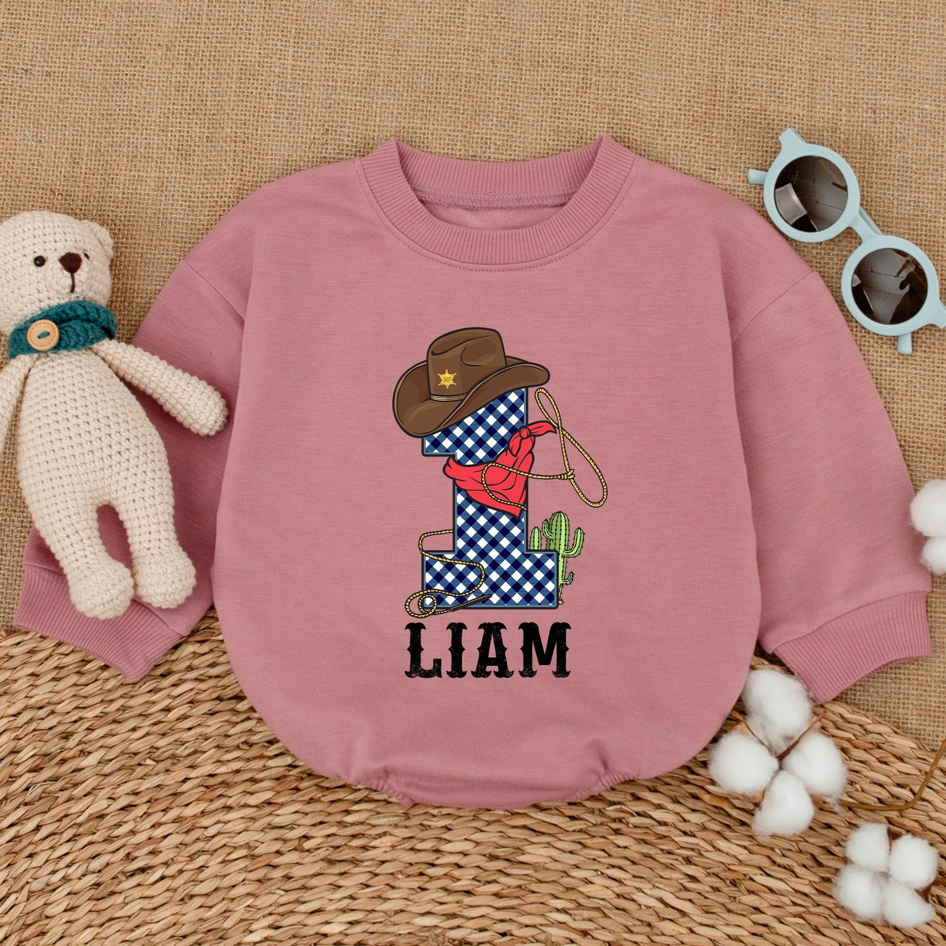Personalized Howdy Cowboy First Rodeo Birthday Sweatshirt Romper Toddler Baby Boy Bodysuit Western Farm Style Comfortable Baby Shower Gift
