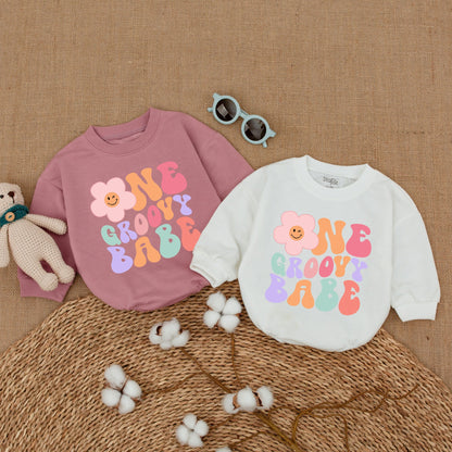 Personalized Groovy Babe 1st Birthday Romper Baby Girl Retro Pastel Flower Smash Cake Bodysuit Custom Name Vintage Style Baby Shower Gift