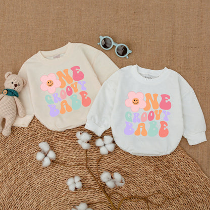 Personalized Groovy Babe 1st Birthday Romper Baby Girl Retro Pastel Flower Smash Cake Bodysuit Custom Name Vintage Style Baby Shower Gift