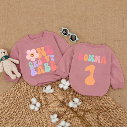 Personalized Groovy Babe 1st Birthday Romper Baby Girl Retro Pastel Flower Smash Cake Bodysuit Custom Name Vintage Style Baby Shower Gift