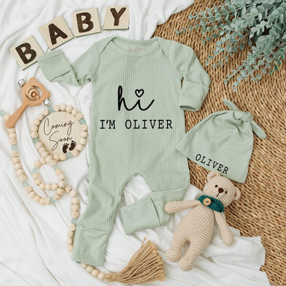 Baby Girl Coming Home Outfit Vintage Hello World Bodysuit and Hat Set Soft Newborn Personalized Baby Shower Gift