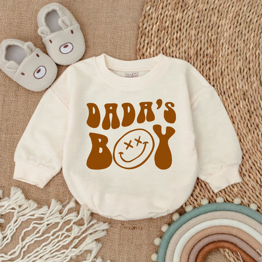 Dada's Boy Romper First Father's Day Baby Outfit Vintage Retro Smiley Face Design Soft Cotton Playful Comfortable Dad Son Gift
