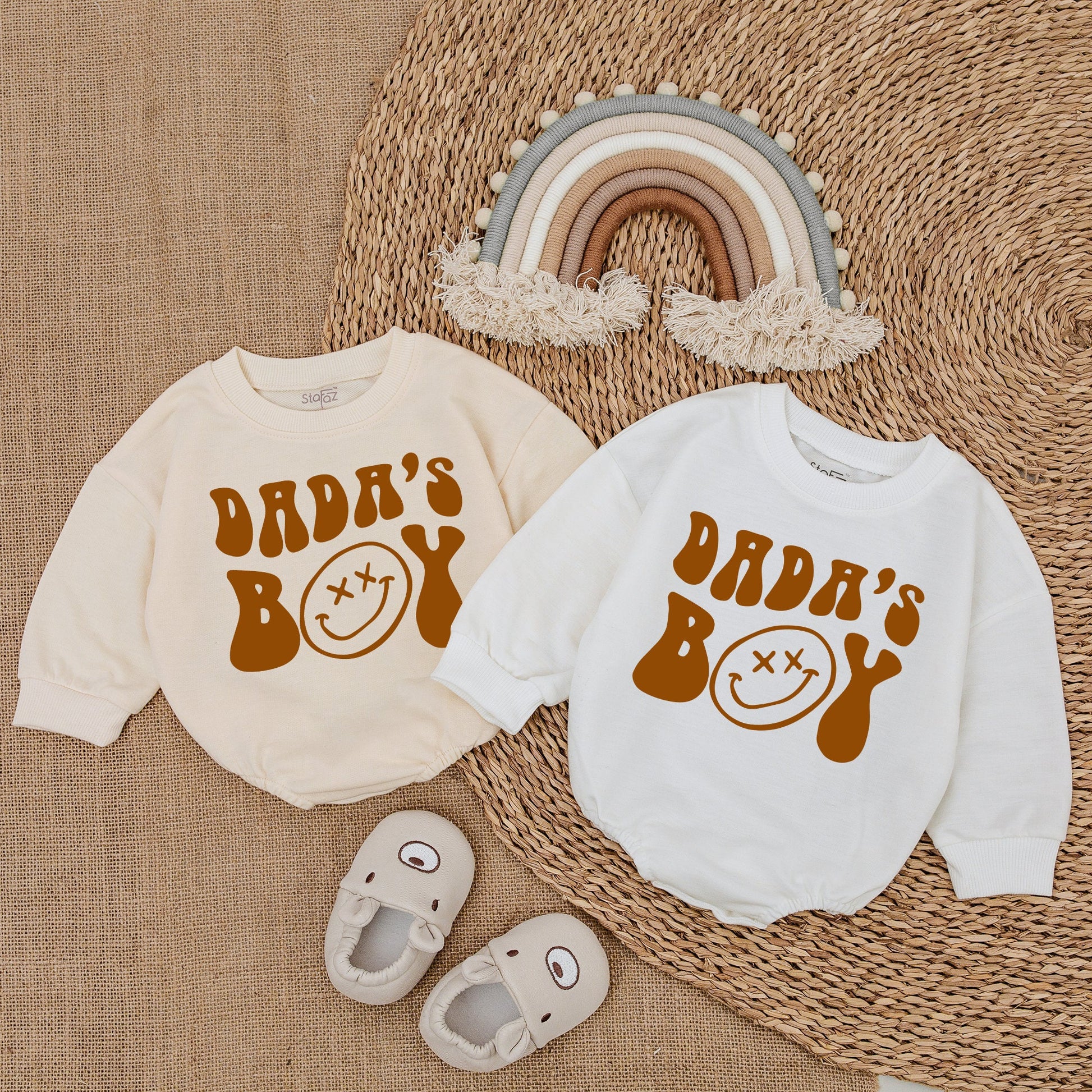Dada's Boy Romper First Father's Day Baby Outfit Vintage Retro Smiley Face Design Soft Cotton Playful Comfortable Dad Son Gift