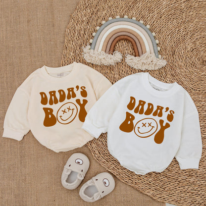 Dada's Boy Romper First Father's Day Baby Outfit Vintage Retro Smiley Face Design Soft Cotton Playful Comfortable Dad Son Gift