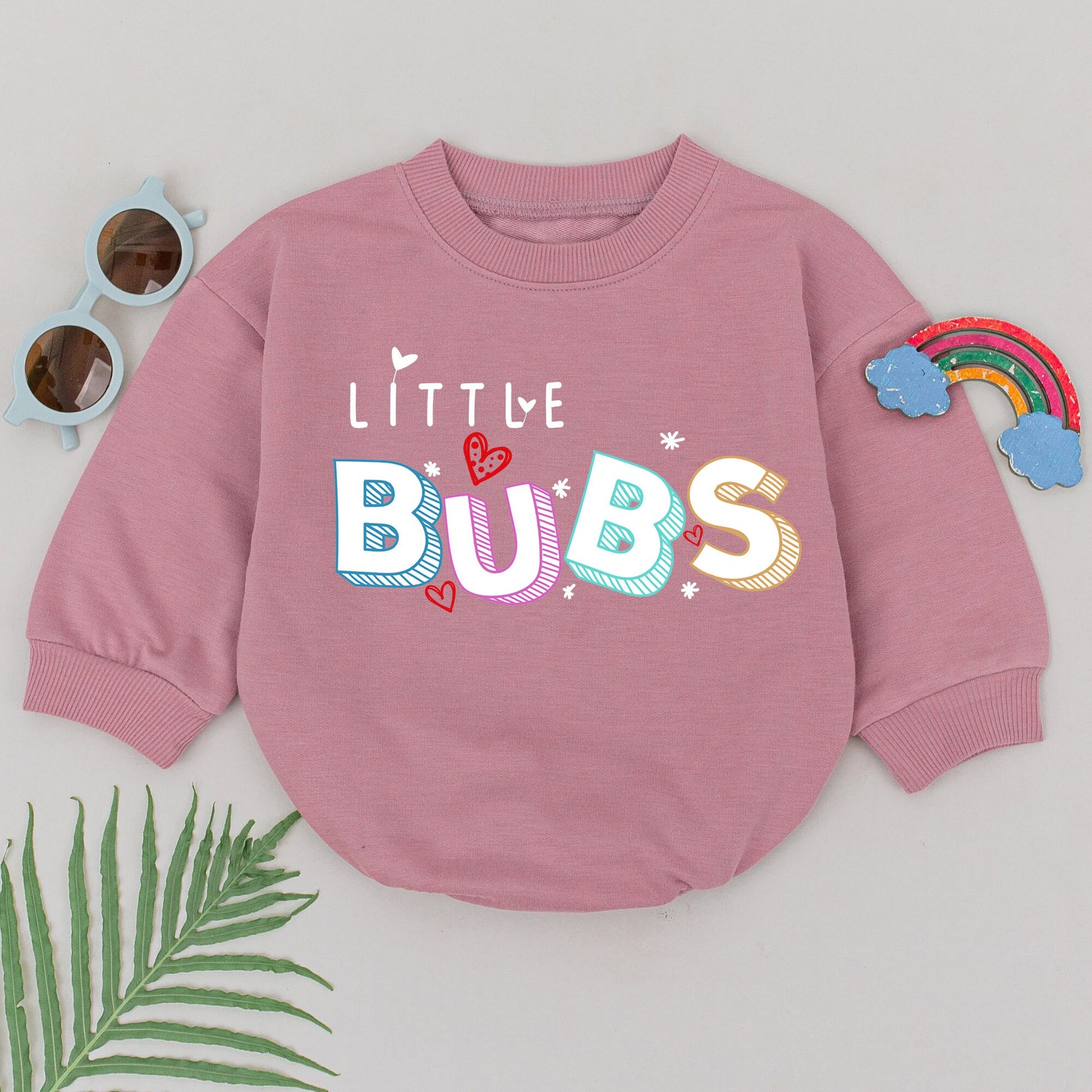 Mama's Little Boy LITTLE BUBS Romper Playful Baby Outfit with Colorful 3D Letters Hearts & Asterisks Adorable Bodysuit Baby Shower Gift