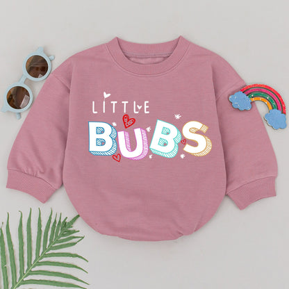 Mama's Little Boy LITTLE BUBS Romper Playful Baby Outfit with Colorful 3D Letters Hearts & Asterisks Adorable Bodysuit Baby Shower Gift
