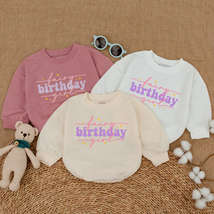 Fairy Birthday Girl Romper Fairytale Princess Baby Bodysuit Pink Purple Yellow Star Design Soft Cotton Comfortable Outfit Gift