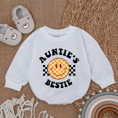 Auntie's Bestie Baby Romper Newborn Gift Announcement Custom Auntie Bestie Infant Outfit Baby Girl Boy Shower Clothes