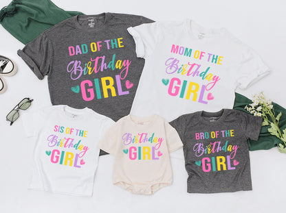 Colorful Birthday Girl Family Matching Shirts for Mom Dad and entire family sweet first birthday party celebration soft cotton comfortable