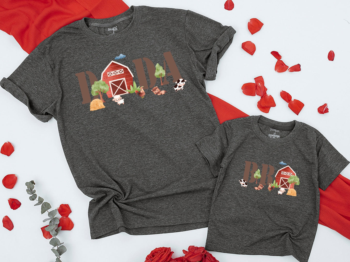 Holy Cow I'm One Farm First Birthday Shirts, Matching Family Barn Party T-Shirt, Whimsical Cow Chickens Sheep Earth Tone Celebration