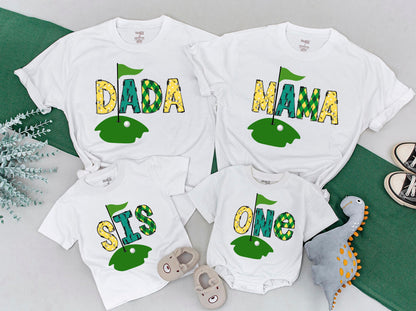 Matching Family Masters Golf First Birthday Party Outfit Hole in One Celebration Baby Romper Tee One Year Old Mama Dada Adorable Gift