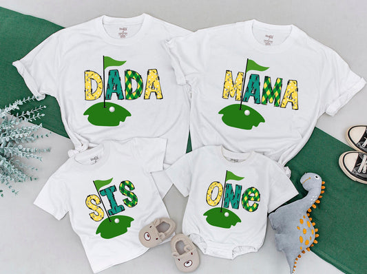 Matching Family Masters Golf First Birthday Party Outfit Hole in One Celebration Baby Romper Tee One Year Old Mama Dada Adorable Gift