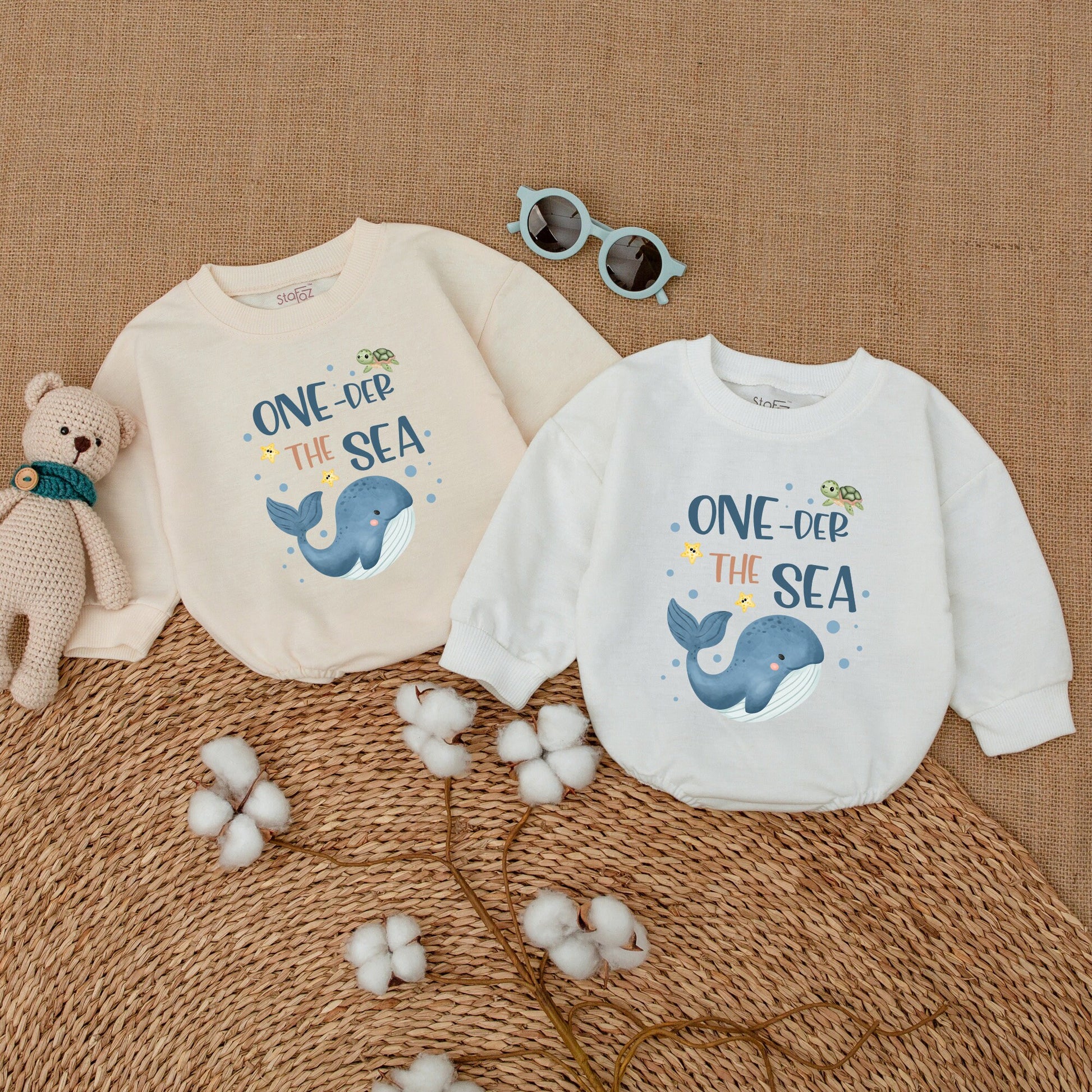 Oneder The Sea Baby Girl Romper Birthday Outfit Ocean Whale Sea Turtle Starfish Design Playful Bubble Bodysuit Smash Cake Ocean Party Baby Shower Gift