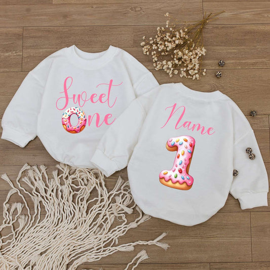 Personalized Sweet One Baby Girl First Birthday Outfit Romper with Name Newborn Bodysuit Long Sleeve Cute Comfortable Shower Gift Celebration