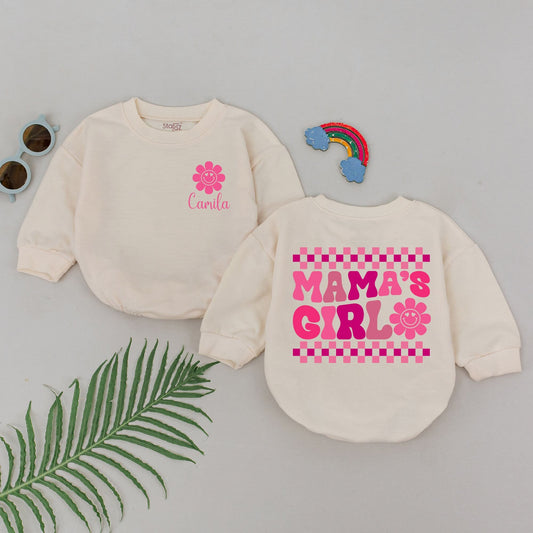 Mama's Girl Pink Checkered Baby Romper with Smiley Flower Design Newborn Outfit for Girls Sweet Mother's Day Baby Shower Gift