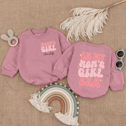 Custom Retro Pink Mama's Girl Romper In My Mom's Girl Era Baby Bodysuit with Checkered Design Yellow Stars Personalized Name 1st Mothers Day Newborn Gift