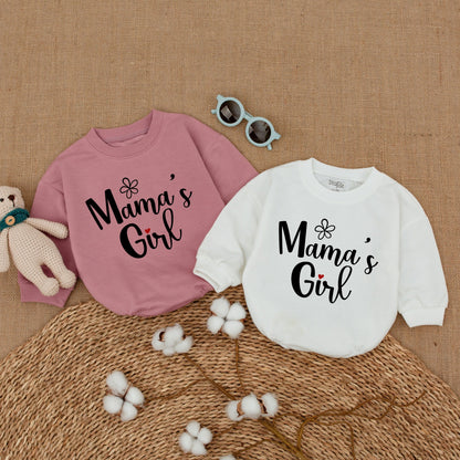 Mama's Girl Playful Script Bubble Romper with Red Heart Flower Sweet Newborn Infant Baby Bodysuit Mother's Day Baby Shower