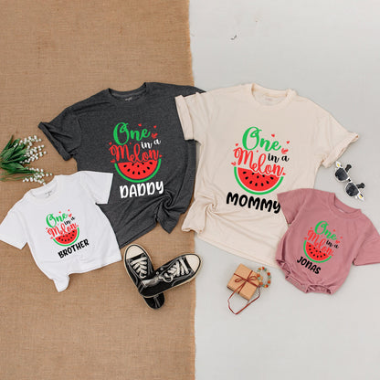 One In a Melon Personalized Watermelon Family Matching Shirt Bodysuit Red Hearts Graphic First Birthday Outfit Baby Girl Clothes Gift