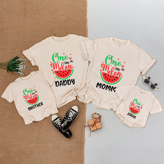 One In a Melon Personalized Watermelon Family Matching Shirt Bodysuit Red Hearts Graphic First Birthday Outfit Baby Girl Clothes Gift