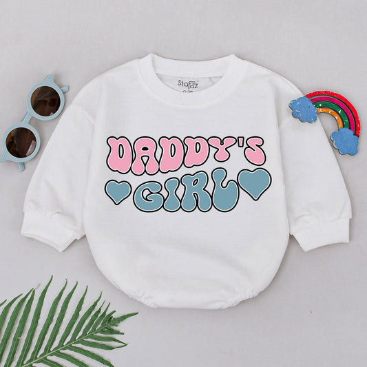Daddy's Girl Baby Romper Retro Pink Blue Heart Bubbly Design Newborn First Father's Day Gift Cute Playful Infant Bodysuit