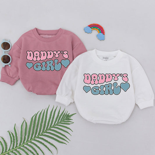 Daddy's Girl Baby Romper Retro Pink Blue Heart Bubbly Design Newborn First Father's Day Gift Cute Playful Infant Bodysuit