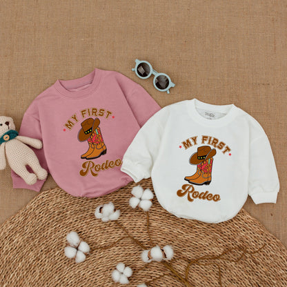 Personalized My First Rodeo Birthday Romper Western Baby Boy Bodysuit First 1st Year Cowboy Hat Plaid Sweatshirt Bubble Gift