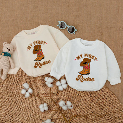 Personalized My First Rodeo Birthday Romper Western Baby Boy Bodysuit First 1st Year Cowboy Hat Plaid Sweatshirt Bubble Gift
