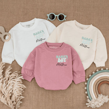 Personalized In My Mom's Boy Era Baby Romper, Retro Green Checkerboard Mama's Boy Bodysuit, Unique First Mothers Day New Baby Gift with Child's Name