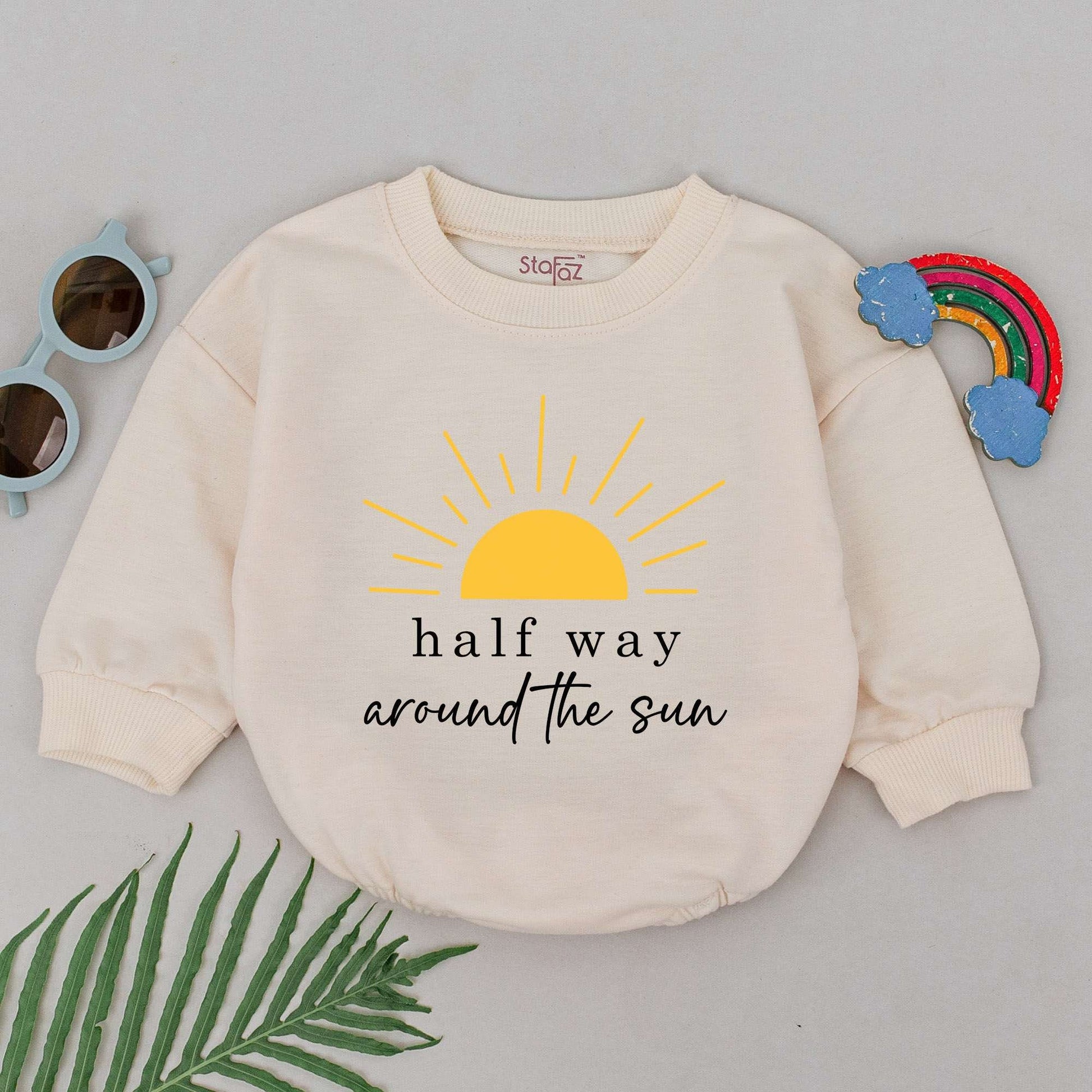 Golden Sun Half Way Around The Sun Romper 6 Month Half Birthday Baby Outfit Boys Girls Soft Organic Cotton Newborn Gift Idea