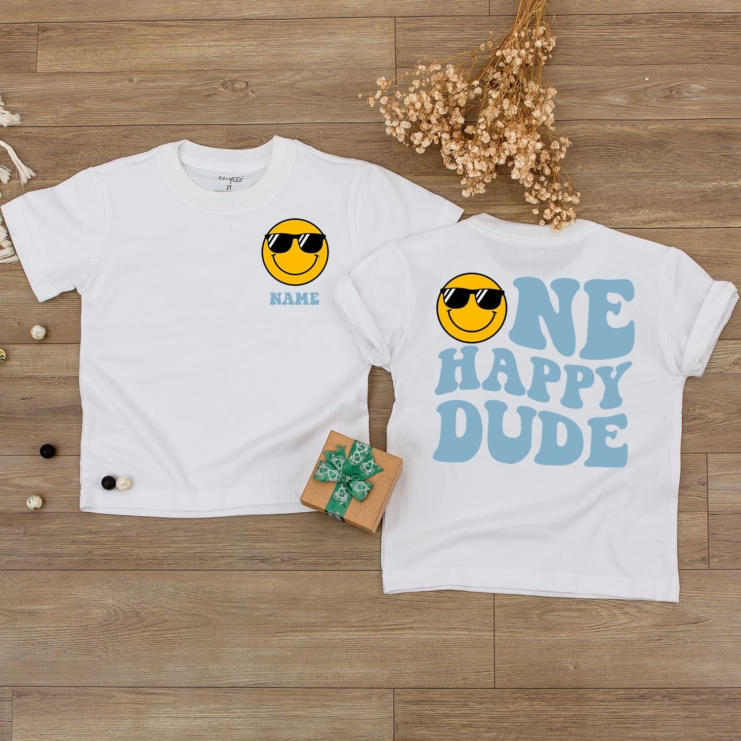 Custom One Happy Dude 1st Birthday Bodysuit Smiley Face Outfit Groovy Yellow Sunglasses Design Baby Infant Party Gift Soft Cotton Apparel