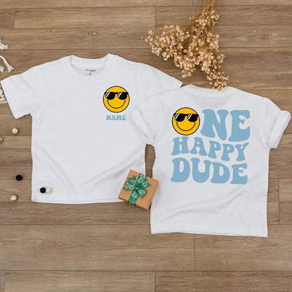 Custom One Happy Dude 1st Birthday Bodysuit Smiley Face Outfit Groovy Yellow Sunglasses Design Baby Infant Party Gift Soft Cotton Apparel