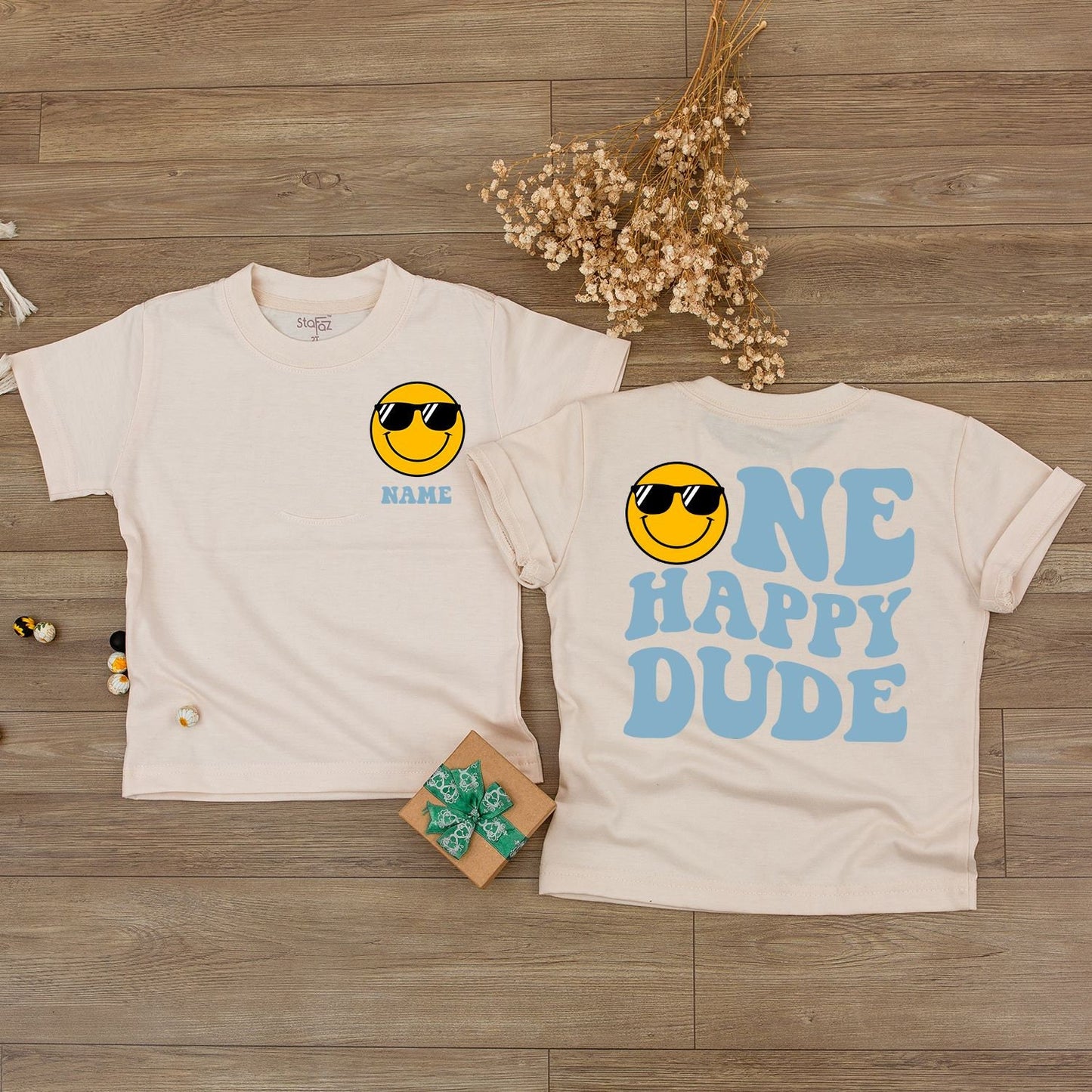 Custom One Happy Dude 1st Birthday Bodysuit Smiley Face Outfit Groovy Yellow Sunglasses Design Baby Infant Party Gift Soft Cotton Apparel